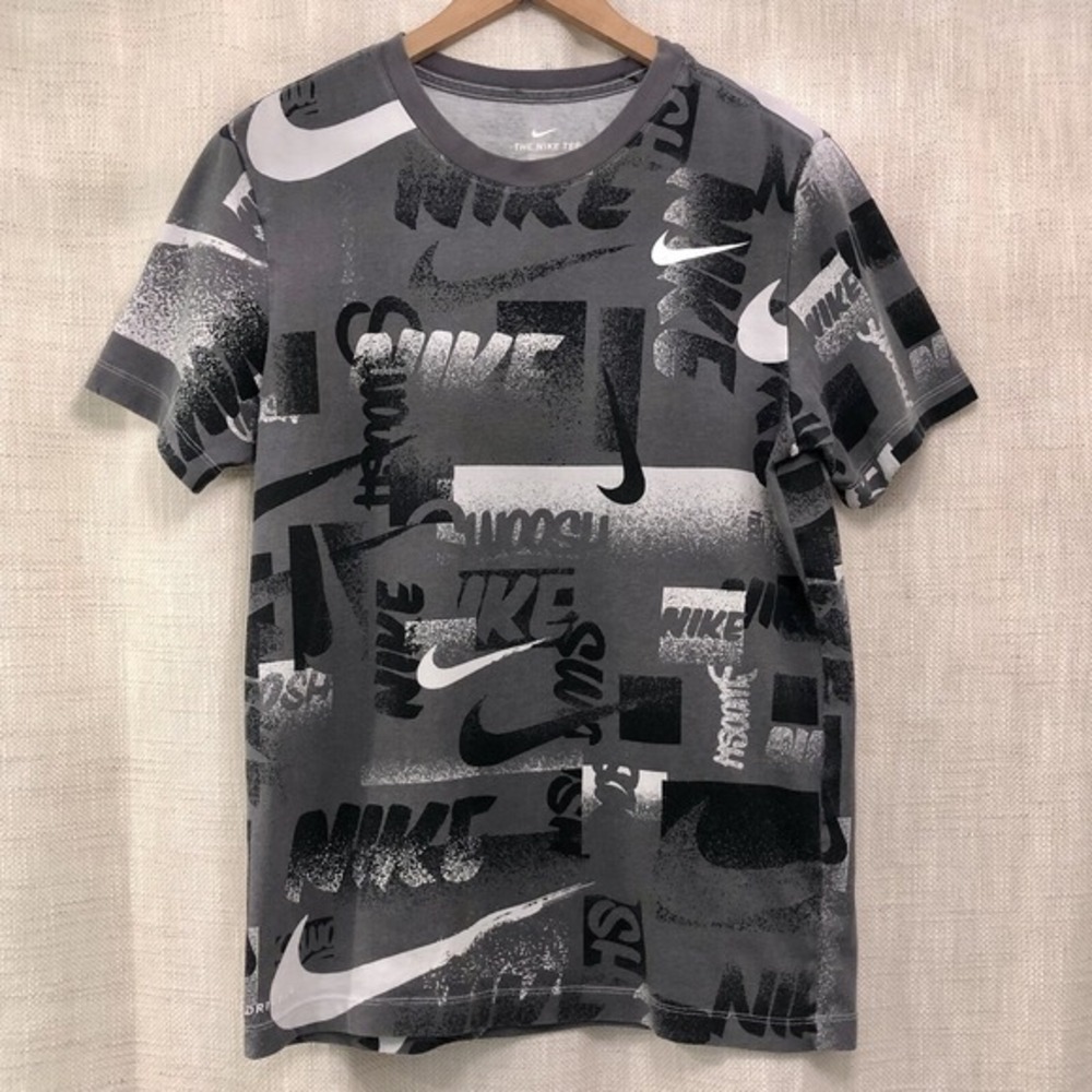 Nike Tee Shirt Mens S Gray Black Dri Fit All Over Print Short Sleeve Cotton‎